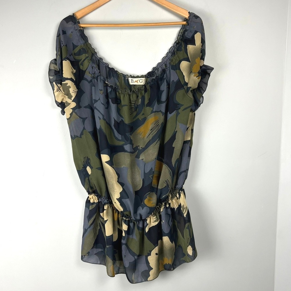 Silk Blend Dark Floral Peplum Blouse‎ Made in Italy L Resortwear Boho Top NWT
